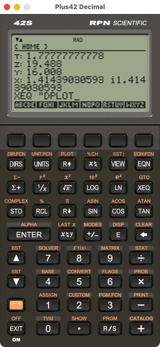 La calculatrice HP-42S dans Plus42