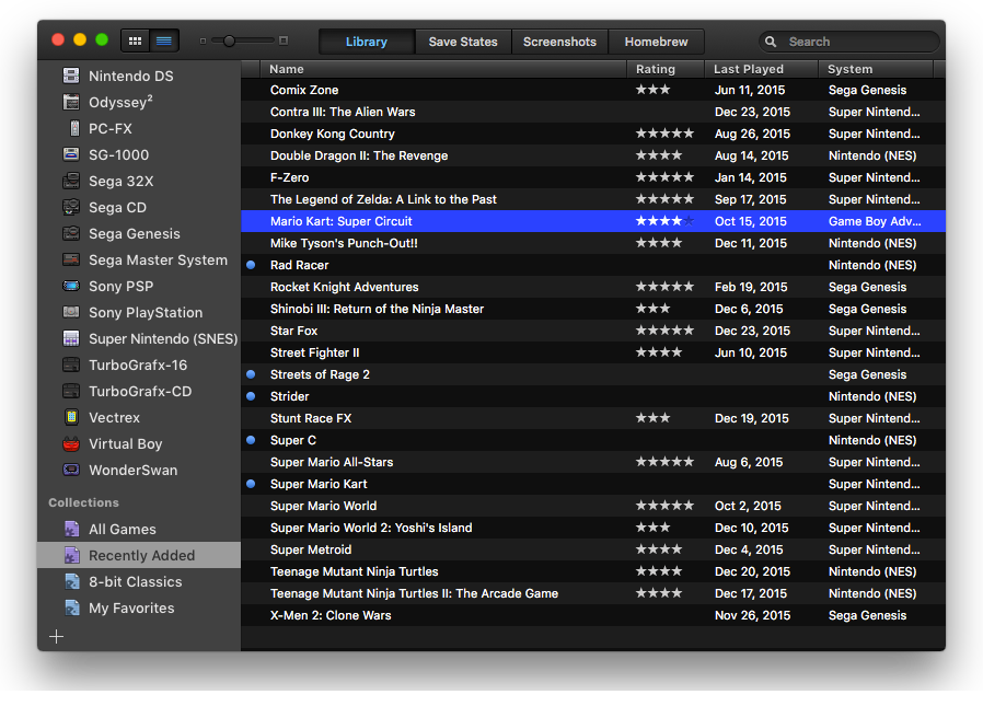 Collection &quot;ajoutés récemment&quot; dans OpenEmu