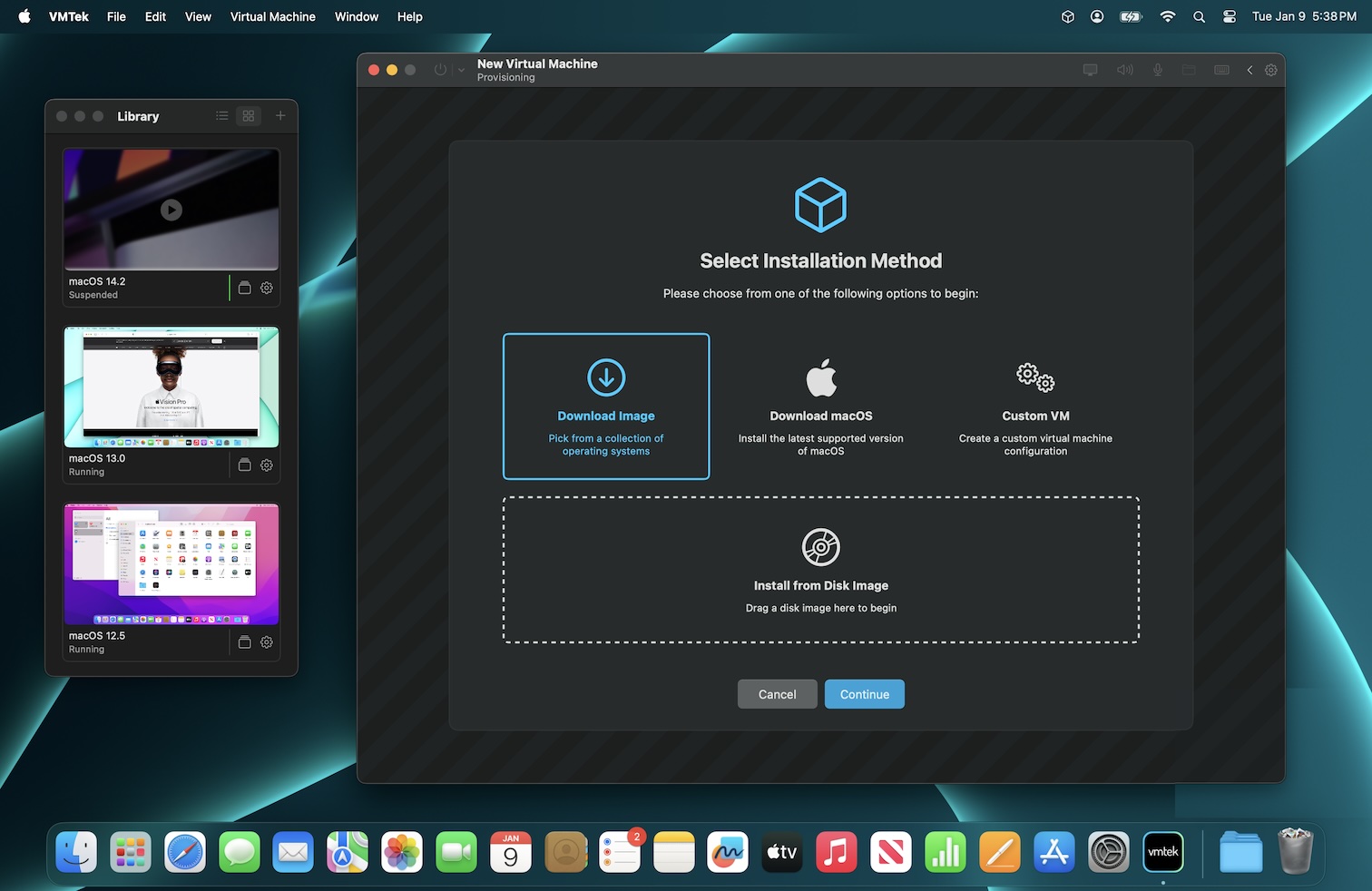 Choix de l'installation dans VMTek