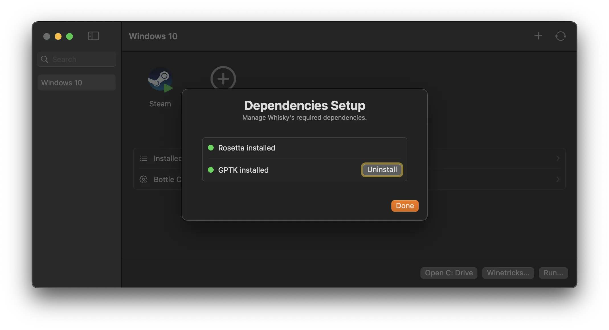 Setup without terminal in Whisky